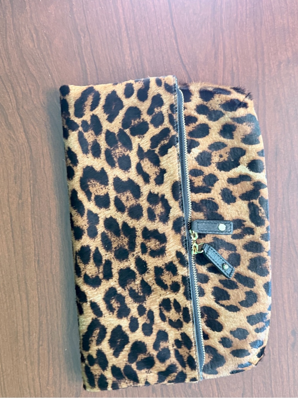 Talbots Leopard Print Haircalf Foldover Clutch Handbag